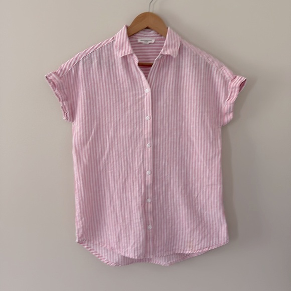 BeachLunchLounge Shirt Linen Cotton Blend Striped Pink Short Sleeve Button Sz XS - Picture 10 of 10